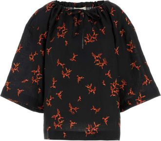 Fendi Womens Printed Linen Blouse - Black - Size Medium