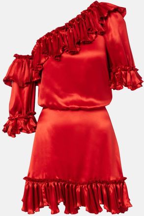 Saint Laurent Abito corto in raso di seta con volant