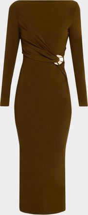Roland Mouret Twisted Drape Long-Sleeve Midi Dress