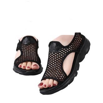 Generic Sandals for Women Summer Mesh Beach Sport Casual Open Toe Flat Soft Bottom Breathable Shoes Ladies Sandals Sandal Heels for Women (Black, 7)