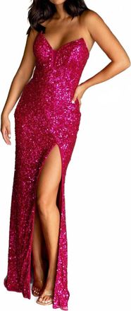 Primavera Fully Sequined Strapless Prom Dress In Fushia