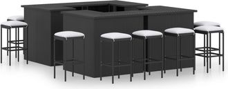 vidaXL Set De Bar Para Jard&iacute;n 16 Piezas Cojines Rat&aacute;n Sint&eacute;tico Negro Vidaxl