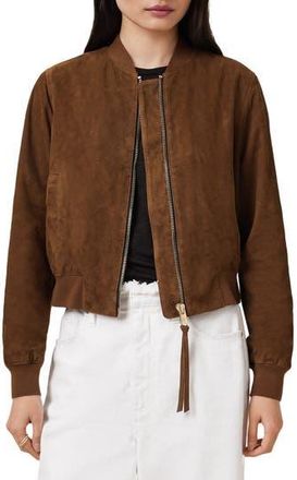 AllSaints Orten Suede Bomber Jacket in Cognac Brown at Nordstrom Rack, Size 4 Us / 8 Uk