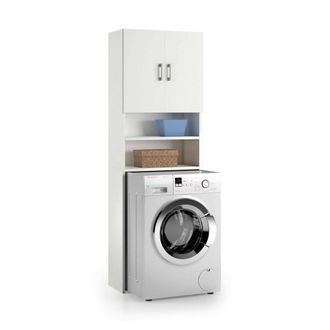 Dmora Armario Multiusos Anemone, Mueble Lineal Con 2 Puertas Batientes Y Baldas, Mueble Lavadero Para Lavadora, 100% Made In Italy, Cm 65x32h195, Blanco, Co