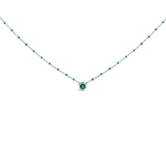 House of Brilliance Sterling Silver Lab Created Emerald Bead Chain Necklace
