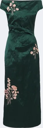 Erdem Embellished floral appliqu&eacute; satin cocktail dress