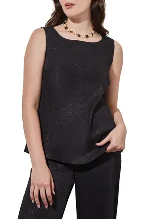 Ming Wang Shimmer Woven Tank in Black/Silver at Nordstrom, Size X-Small