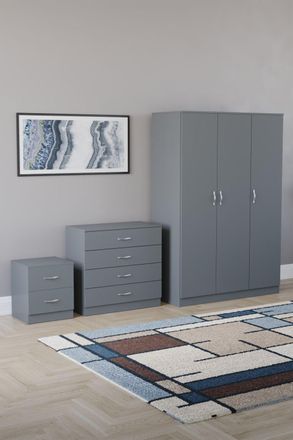 Home Discount Vida Designs Riano 3Pc Bedroom Set - 2 Drawer Bedside, 3 Door Wardrobe in Grey