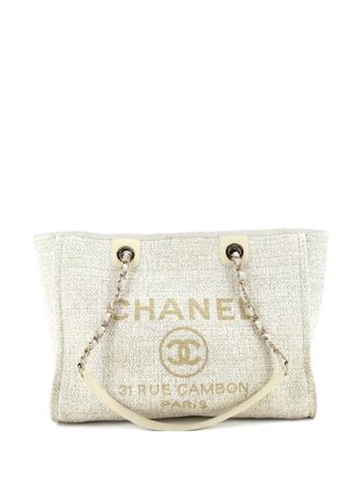 Chanel Deauville Raffia with Glitter Detail Small tote bag - women - Raffia/COTTON/ STRAW - One Size - Gold