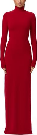 Naked Wardrobe Butter Turtleneck Long Sleeve Maxi Dress in Ruby Red at Nordstrom, Size X-Large