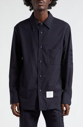 Thom Browne Four-Bar Slim Fit Wool Shirt in Dark Blue at Nordstrom, Size 2