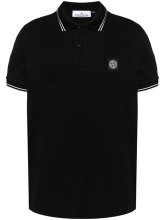 Stone Island Compass-badge piqué polo shirt - Black