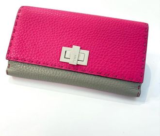 Fendi Gray Light Pink Pink Leather Long Wallet (Bi-Fold) (Pre-Owned)