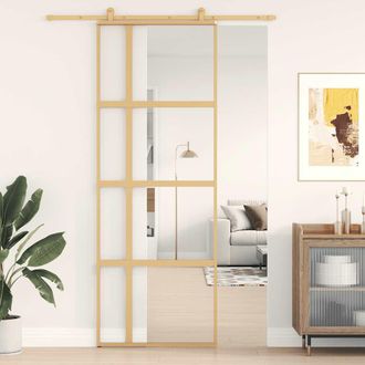 vidaXL Vidaxl - Puerta Corredera Dorada De Vidrio Esg Transparente Y Aluminio