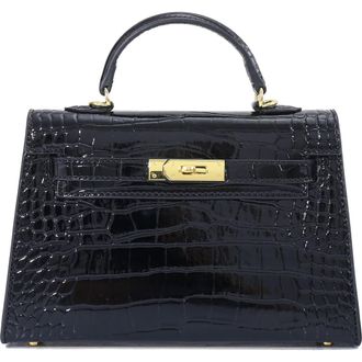 Adornia Croc Embossed Faux Leather Mini Handle Bag in Black at Nordstrom Rack