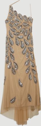 Karen Millen Womens Paisley Embellished One Shoulder Maxi Dress - Gold - Size 12 UK