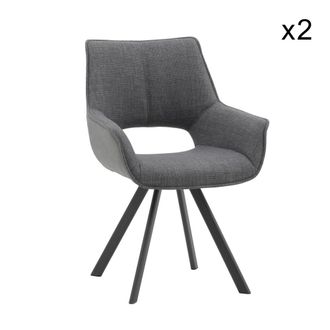 Konte Design Conjunto de 2 sillas de polipiel gris, tela gris, patas de metal negro