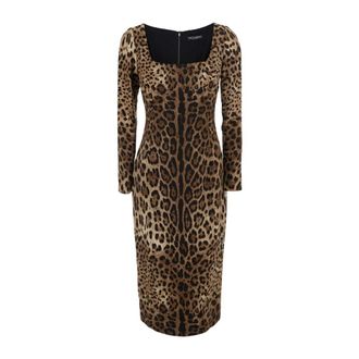 Dolce & Gabbana Leopard-Print Midi Dress - female - Dolce & Gabbana - Midi Dresses - Brown - 2XL - Dresses