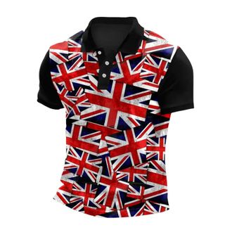 Generic Union Jack Shirts for Men UK British Flag Bunting Ve Day Poloshirts England Rugby Cricket Shirts Funny Golf Shirt Summer Plus Size Short Sleeve Collar