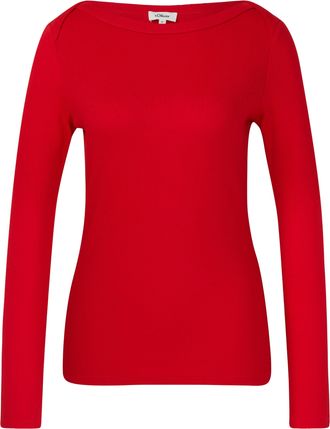 s.Oliver Langarmshirt S.OLIVER, Damen, Gr. 44, salsa rot, Rippware, Obermaterial: 95% Baumwolle, 5% Elasthan, unifarben, slim fit h&uuml;ftbedeckend, U-Boot-Ausschn