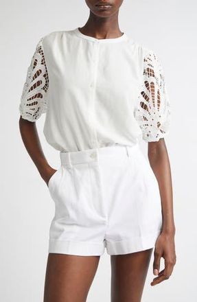 Ramy Brook Gia Lace Sleeve Button-Up Top in Ivory Eyelet at Nordstrom Rack, Size Xx-Small