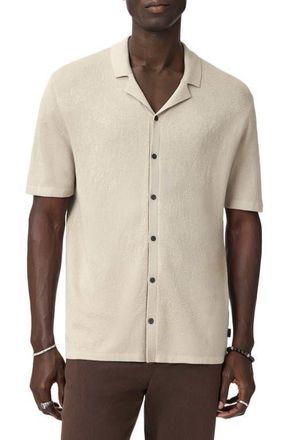 John Varvatos Arlon Paisley Sheen Camp Shirt in Almond at Nordstrom, Size Xx-Large