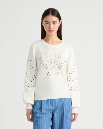 NVLT Womens Long Sleeve Eyelet Crew Neck Sweater