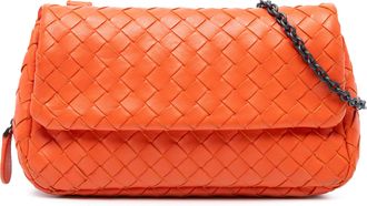 Bottega Veneta Womens Pre-owned Mini Nappa Intrecciato Expandable Chain Flap Crossbody - Orange Leather - One Size