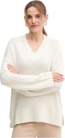 Benetton V-hals gebreide kleding - Dames - Truien - Wit - Maat: L Wol