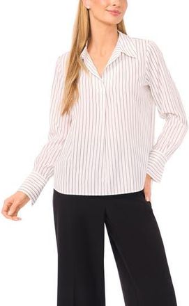 Halogen Stripe Johnny Collar Shirt in New Ivory at Nordstrom Rack, Size Xx-Large