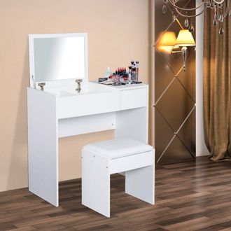 HOMCOM Dressing Table With Padded Stool-White - Home Living | TJ Hughes White