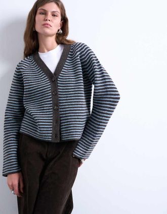 Topshop Cardigan blu in maglia a righe