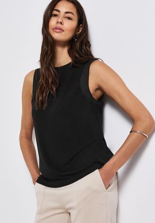 Street One Tr&auml;gertop STREET ONE, Damen, Gr. 34, schwarz, Jersey, Obermaterial: 95% Viskose, 5% Elasthan, unifarben, l&auml;ssig geschnitten h&uuml;ftbedeckend, Rundhals, T