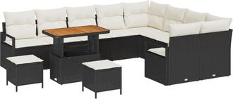 vidaXL Garden Sofa Set with Cushion 12 pcs Black Poly rattan Vidaxl