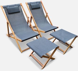 Sweeek Tumbona Y Reposapi&eacute;s De Madera De Eucalipto, Set De 2