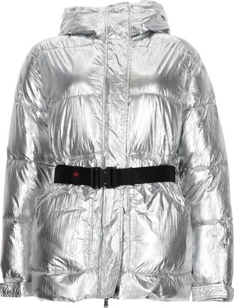 Canadian Shiny Metallic Silver Puffer Jacket With Adjustable Waist