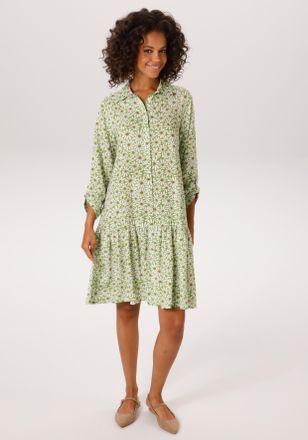 Aniston Blusenkleid ANISTON CASUAL, Damen, Gr. 36, N-Gr, gr&uuml;n (apfelgr&uuml;n, wei&szlig;braun), Web, Obermaterial: 100% Viskose, bedruckt, gebl&uuml;mt, l&auml;ssig geschnitten k