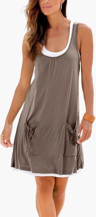 Lascana Womens Layered Look Dress in Khaki at Nordstrom, Size 10