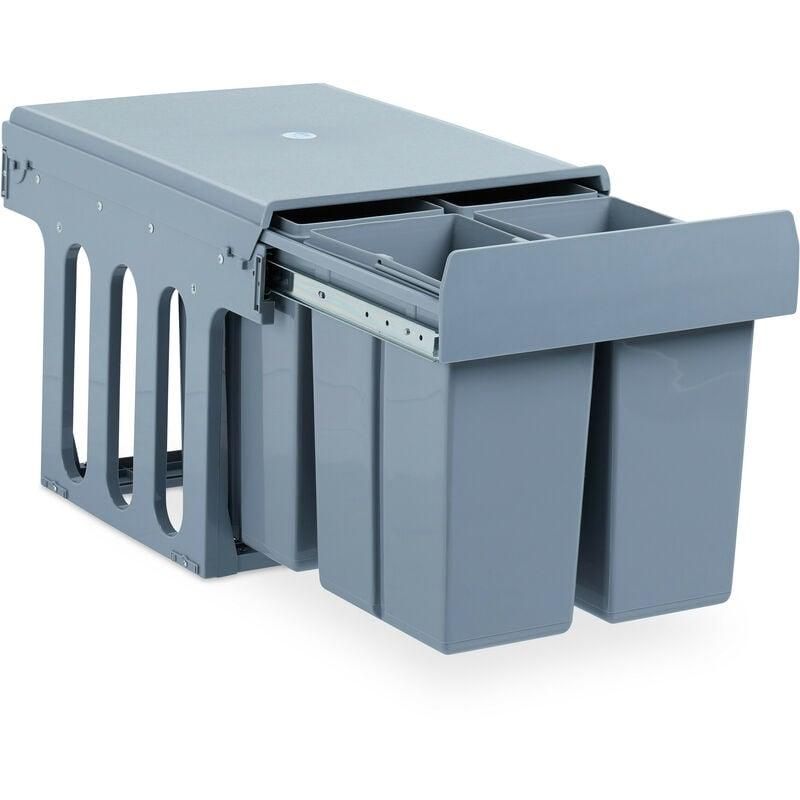 Pattumiera Estraibile Sottolavello Relaxdays - 2 Secchi Da 20L, Differenziata, Grigia, Dimensioni 41,3x34x51,8 Cm