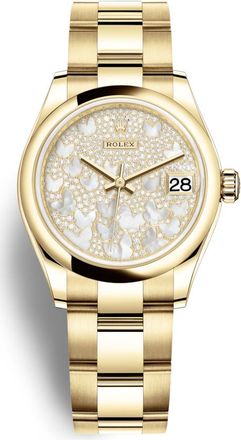 Rolex Datejust 31 Mother of Pearl Diamond Pave Dial Ladies 18kt Yellow Gold Oyster Watch 278248PAVEO