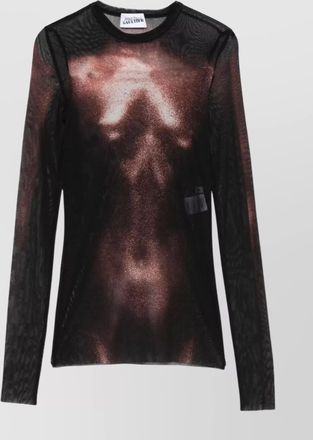 Jean Paul Gaultier sheer mesh crew neck top long sleeves