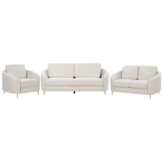 Beliani Conjunto De Sala De Estar 6 Plazas 2 Sof&aacute;s 1 Sill&oacute;n Tapizado De Tela Beige Claro Trosa