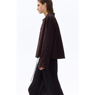 H&M Twill Jacket With Eyelet Embroidery in Dark Brown at Nordstrom, Size X-Small