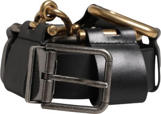 Dolce & Gabbana Men Black Classic Leather Metal Buckle Mens Belt