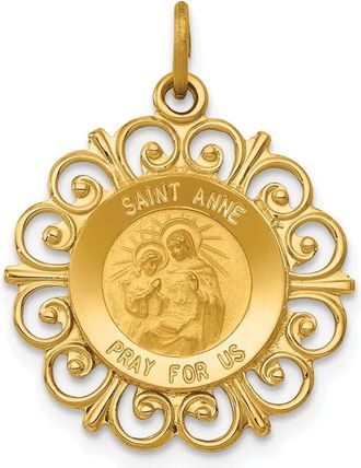 Diamond2Deal 14k Yellow Gold and Satin Solid Saint Anne Medal Scalloped Edge Charm Pendant