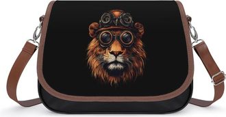 Generic Steampunk And Lion Womens Leather Crossbody Bags with Adjustable Strap Casual Printed Shoulder Handbag