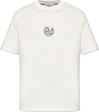 Stone Island Tops, Heren, Beige, XL, Katoen, T-shirt met logo