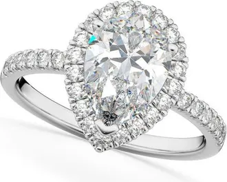 Allurez Pear Cut Halo Moissanite & Diamond Engagement Ring 14K in 2.44Ct/white Gold at Nordstrom, Size 8.5