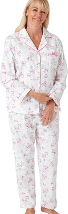 Marlon Womens Blanche Printed Brushed Cotton Piped Revere Collar Pyjama, Tilly Fuchsia, 24-26