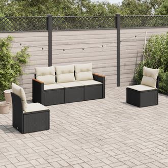 vidaXL Set De Muebles De Jard&iacute;n 5 Pzas Y Cojines Rat&aacute;n Sint&eacute;tico Negro Vidaxl